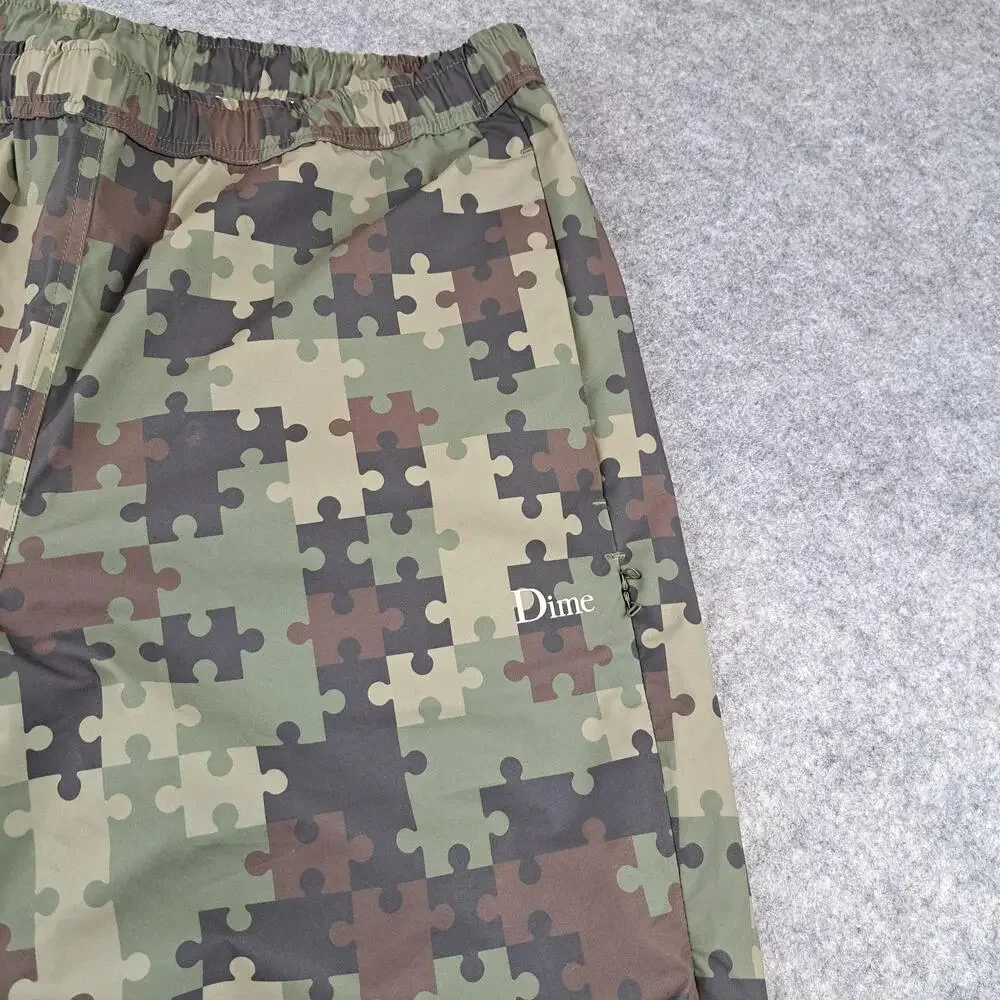 Dime Pants Mens Large Green Brown Puzzle Camo Track Zip Pockets Skate Outdoors